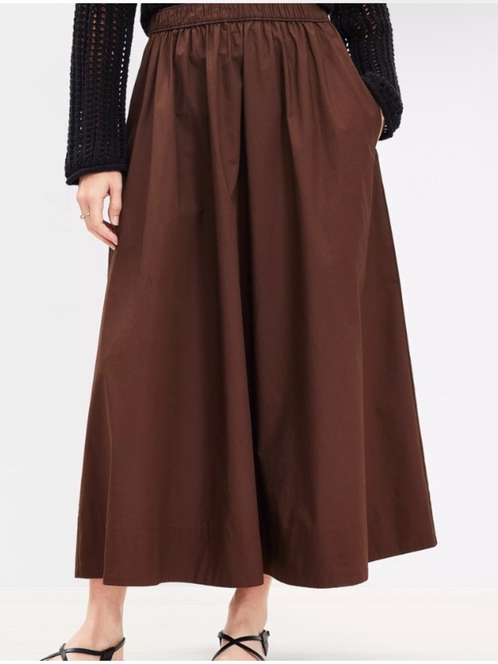 LOFT Brown Elastic-Waist Maxi Poplin Skirt